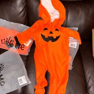 Little Me Orange Pumpkin Hooded Onesie
